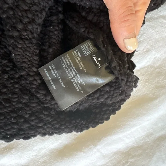 Toteme Black Boucle Textured Cotton Knit Black Sweater S